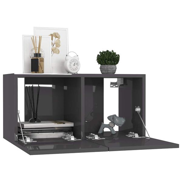 vidaXL Комплект ТВ шкафове от 7 части, сив гланц, инженерно дърво