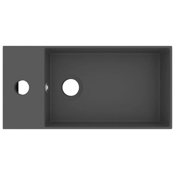 vidaXL Мивка за баня с преливник, керамична, тъмносива