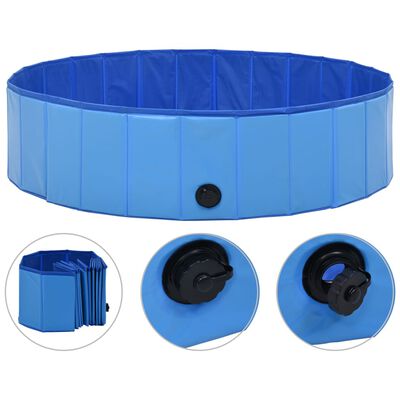 vidaXL Сгъваем басейн за кучета, син, 120x30 см, PVC