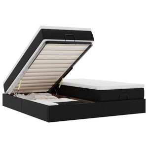 vidaXL Османска легло с матраци, черно, 180x200 см, изкуствена кожа