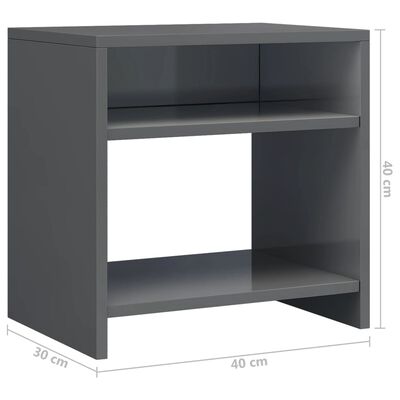 vidaXL Нощно шкафче, сиво със силен гланц, 40x30x40 см, ПДЧ