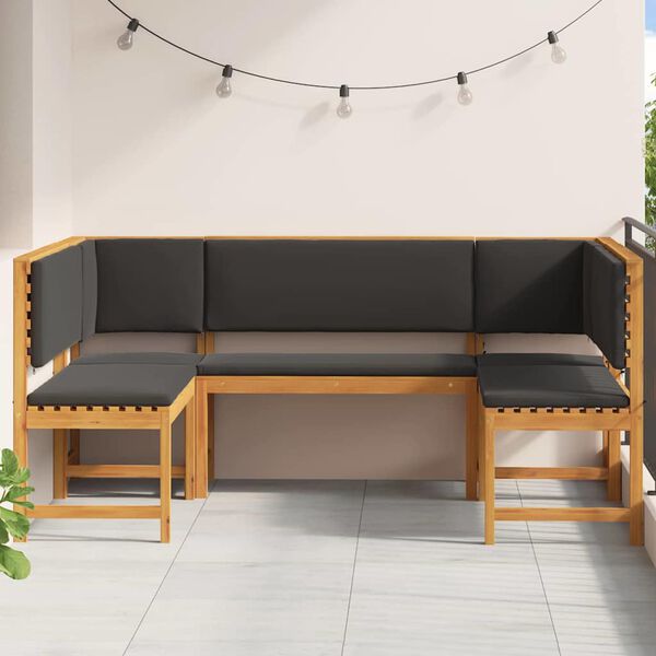 vidaXL Комплект градинска пейка 5 pcs Кафяво Акациево дърво масив