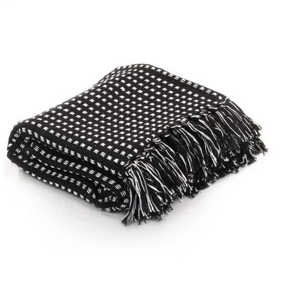 vidaXL Декоративно одеяло, памук, каре, 220x250 см, черно