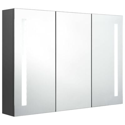 vidaXL LED шкаф с огледало за баня, 89x14x62 см, сив