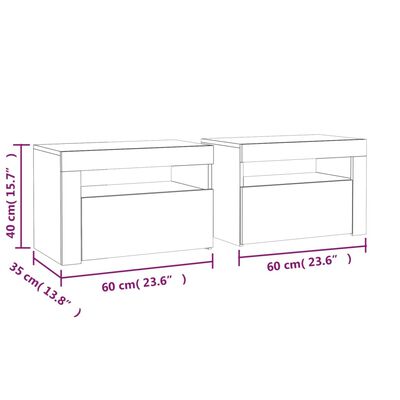 vidaXL Нощни шкафчета, 2 бр, с LED, опушен дъб, 60x35x40 см