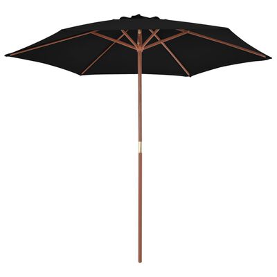 vidaXL Градински чадър с дървен прът, черен, 270 см