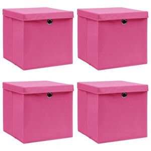 vidaXL Кутии за съхранение с капаци 4 бр розови 32x32x32 см плат