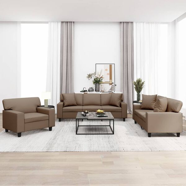 vidaXL Комплект дивани 3 части с възглавници капучино изкуствена кожа
