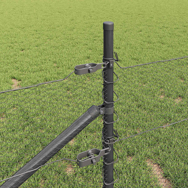 vidaXL Стълб за ограда. Сив 10 x 0,5 м (мрежа 13 мм) Стомана и PVC