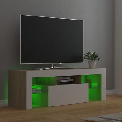 vidaXL ТВ шкаф с LED осветление, бяло и дъб сонома, 120x35x40 см