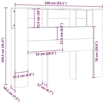 vidaXL Табла за легло тип шкаф, опушен дъб, 140x18,5x104,5 см