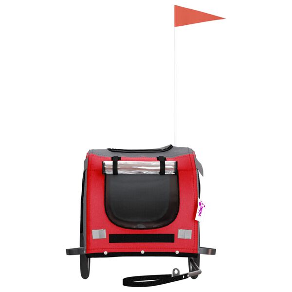 vidaXL Ремарке за колело за любимци червен и сив Оксфорд плат и желязо