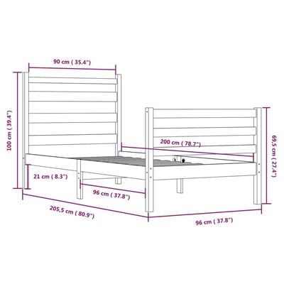 vidaXL Рамка за легло, бор масив, 90x200 см, меденокафява