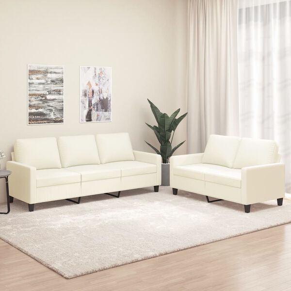 vidaXL Комплект дивани от 2 части с възглавници кремав изкуствена кожа