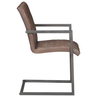vidaXL Конзолни трапезни столове, 6 бр, кафяви, естествена кожа