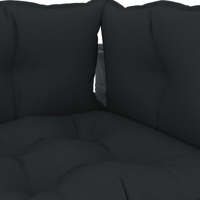 vidaXL Градински палетен ъглов диван с черни възглавници, дърво