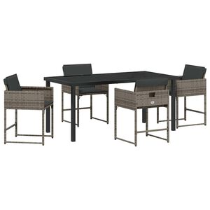 vidaXL Комплект за хранене в градината 5 pcs Сив полиратан