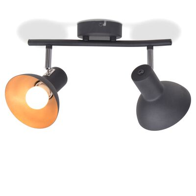 vidaXL Спот лампа за 2 крушки, E27, черно и златисто
