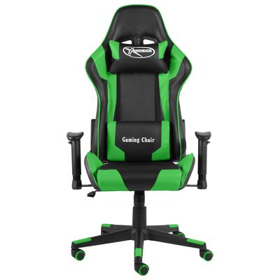vidaXL Въртящ геймърски стол, зелен, PVC