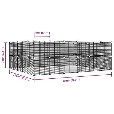 vidaXL Клетка за животни с врата, 44 панела, черна, 35x35 см, стомана