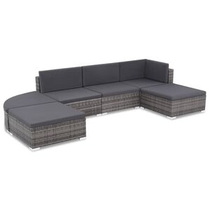 vidaXL Градински комплект с възглавници, 6 части, полиратан, сив