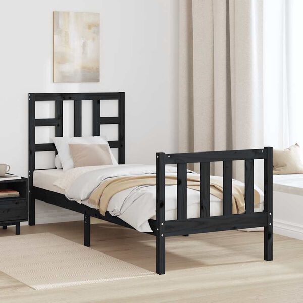 vidaXL Рамка за легло с табла черна Small Single дърво масив