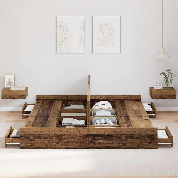 vidaXL Легло с място за съхранение с таблото Старо дърво 200 x 200 cm