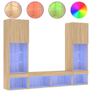 vidaXL ТВ стенни модули с LED, 5 части, сонома дъб, инженерно дърво