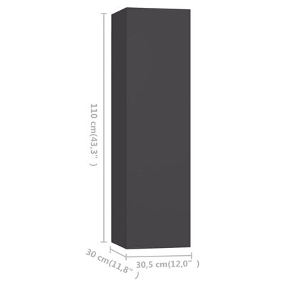 vidaXL ТВ шкафове, 4 бр, сиви, 30,5x30x110 см, ПДЧ