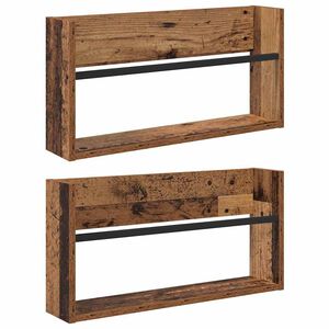vidaXL Етажерка за списания с рафт 2 pcs Старо дърво 60 x 12 x 30 см