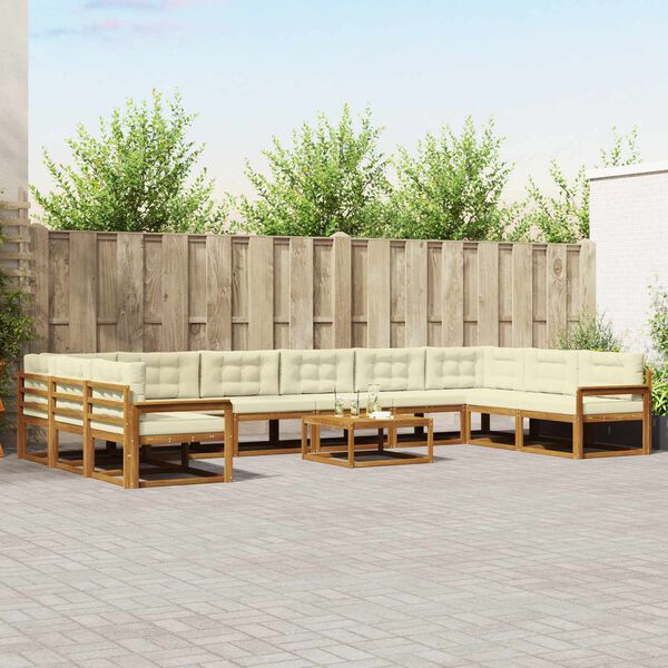 vidaXL Комплект дивани за открито 11 pcs Натурален и Крема