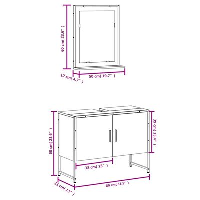 vidaXL Комплект шкаф за баня от 2 части, черен, инженерно дърво