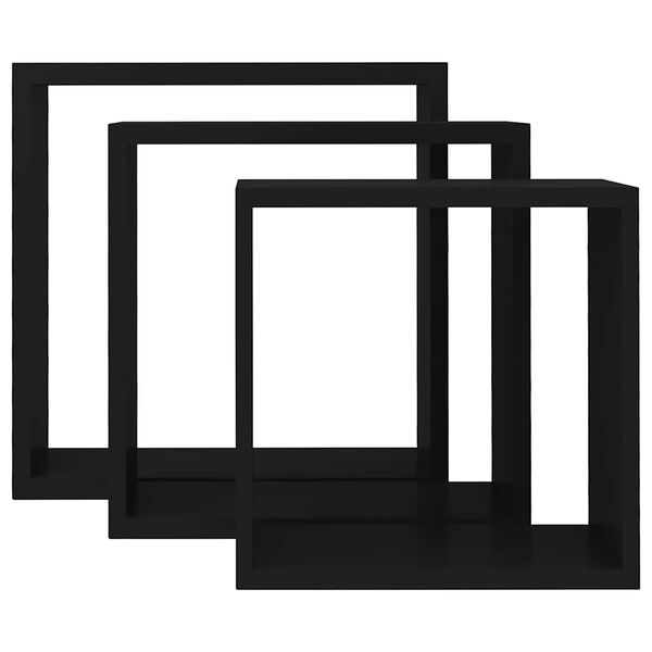 vidaXL Стенни кубични рафтове, 3 бр, черни, МДФ