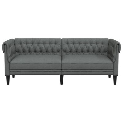 vidaXL Честърфийлд диван, 3-местен, тъмносив, текстил
