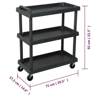vidaXL 3-етажна количка за инструменти за гараж черна 75x37,5x92 см PP