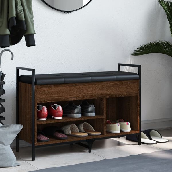 vidaXL Пейка за обувки, кафяв дъб, 85,5x32x57,5 см, инженерно дърво