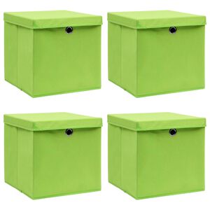 vidaXL Кутии за съхранение с капаци 4 бр зелени 32x32x32 см плат