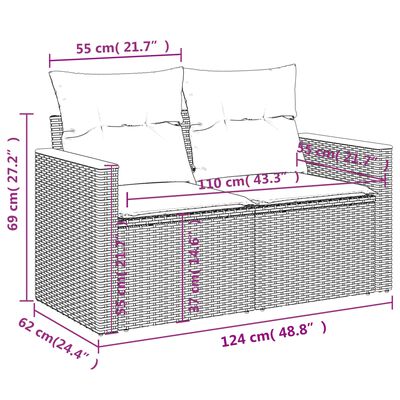 vidaXL Градински диван с възглавници, 6 части, полиратан, сив