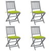 vidaXL Сгъваеми градински столове, 4 бр, с възглавници, акация масив