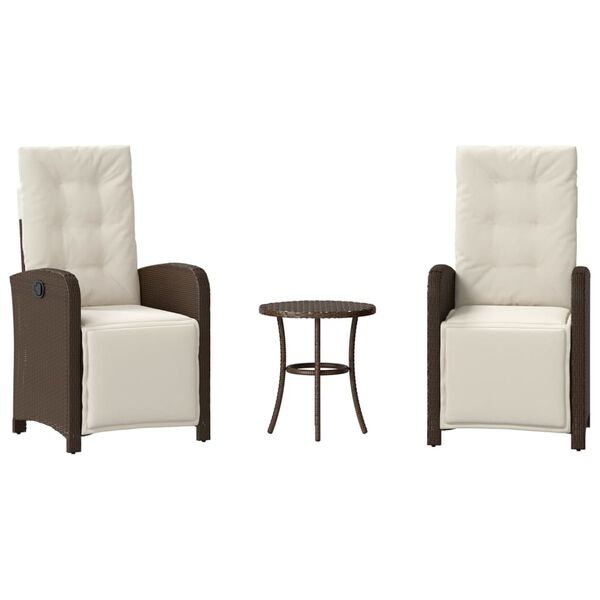 vidaXL Бистро комплект с възглавници 3 части кафяв полиратан