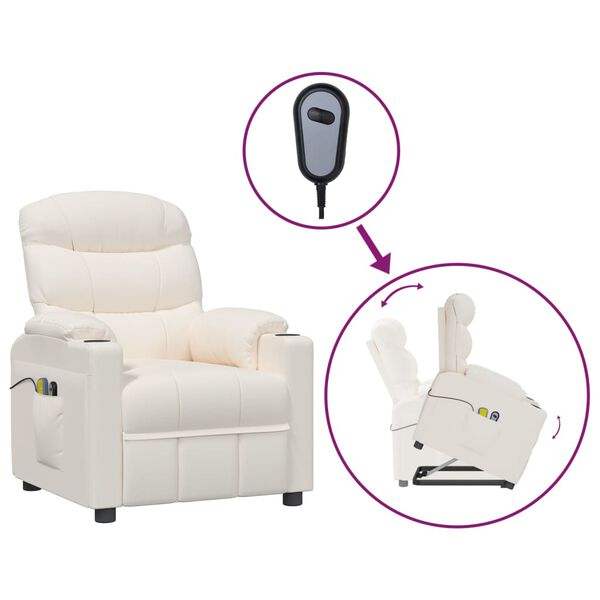 vidaXL Изправящ масажен стол, кремав, изкуствена кожа