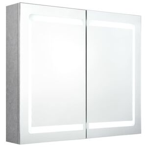 vidaXL LED шкаф с огледало за баня, бетонно сив, 80x12x68 см