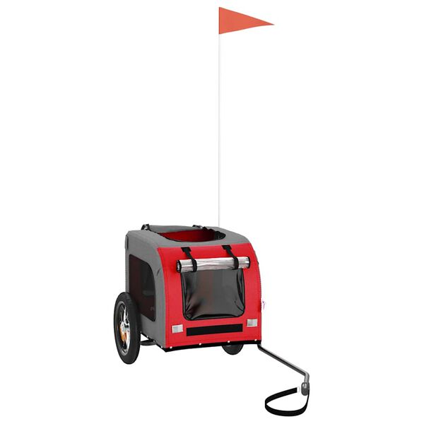 vidaXL Ремарке за колело за любимци червен и сив Оксфорд плат и желязо