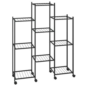 vidaXL Стойка за цветя на колела 83x25x103,5 см черна желязо