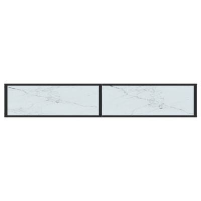 vidaXL Конзолна маса, бял мрамор, 200x35x75,5 cм, закалено стъкло