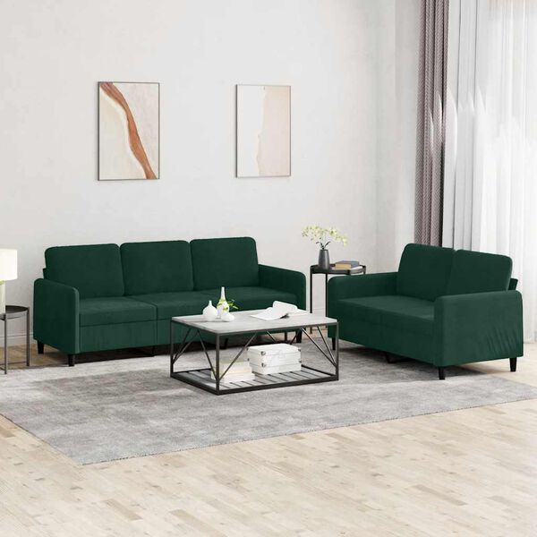 vidaXL Комплект дивани от 2 части, тъмнозелен, кадифе