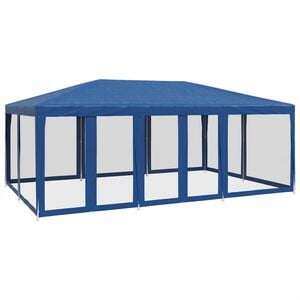 vidaXL Парти палатка с 10 мрежести странични стени, синя, 6x4 м, HDPE
