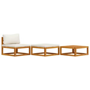 vidaXL Градински комплект с кремави възглавници, 3 части, акация масив