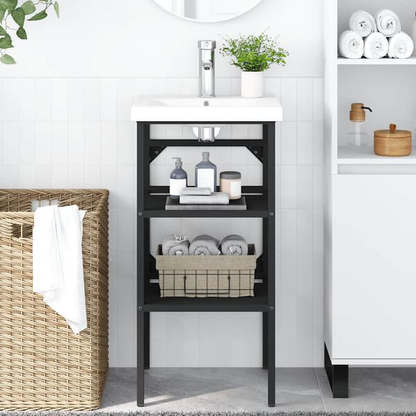 vidaXL Рамка за мивка за баня, черна, 40x38x83 см, желязо