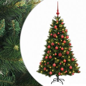 vidaXL Изкуствена коледна елха с топки 120 см 150 LED светодиода